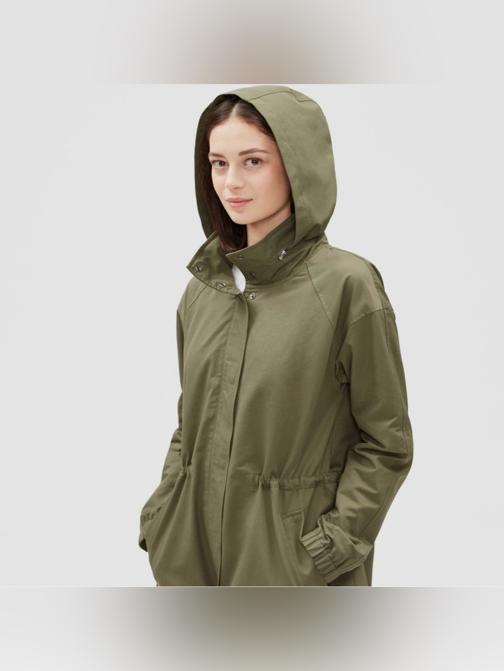 Eileen Fisher organic cotton nylon outerwear army green olive jacket size small - Picture 3 of 8